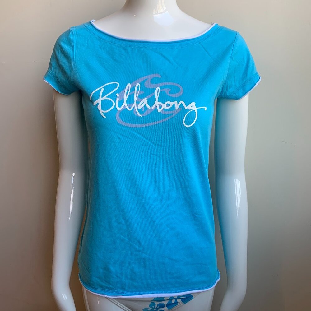 Billabong BLUE CRUSH Vintage Y2K RARE blue fitted boat neck shirt top tshirt